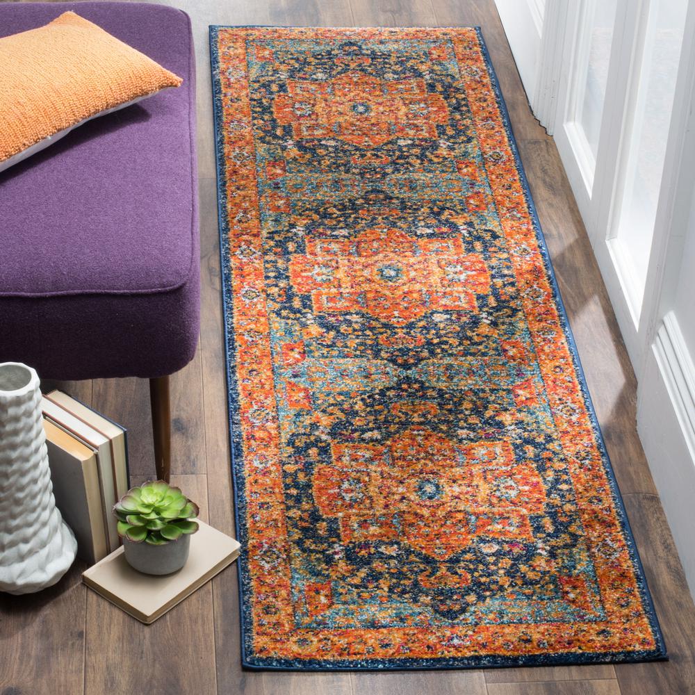 EVOKE, BLUE / ORANGE, 2'-2" X 7', Area Rug, EVK275C-27. Picture 2
