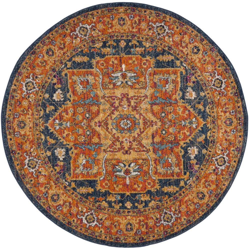 EVOKE, BLUE / ORANGE, 3' X 3' Round, Area Rug. Picture 1