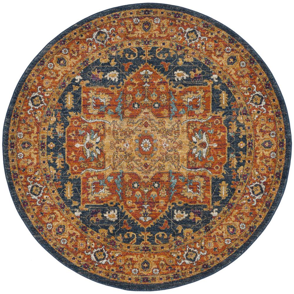 EVOKE, BLUE / ORANGE, 6'-7" X 6'-7" Round, Area Rug, EVK275C-7R. Picture 1