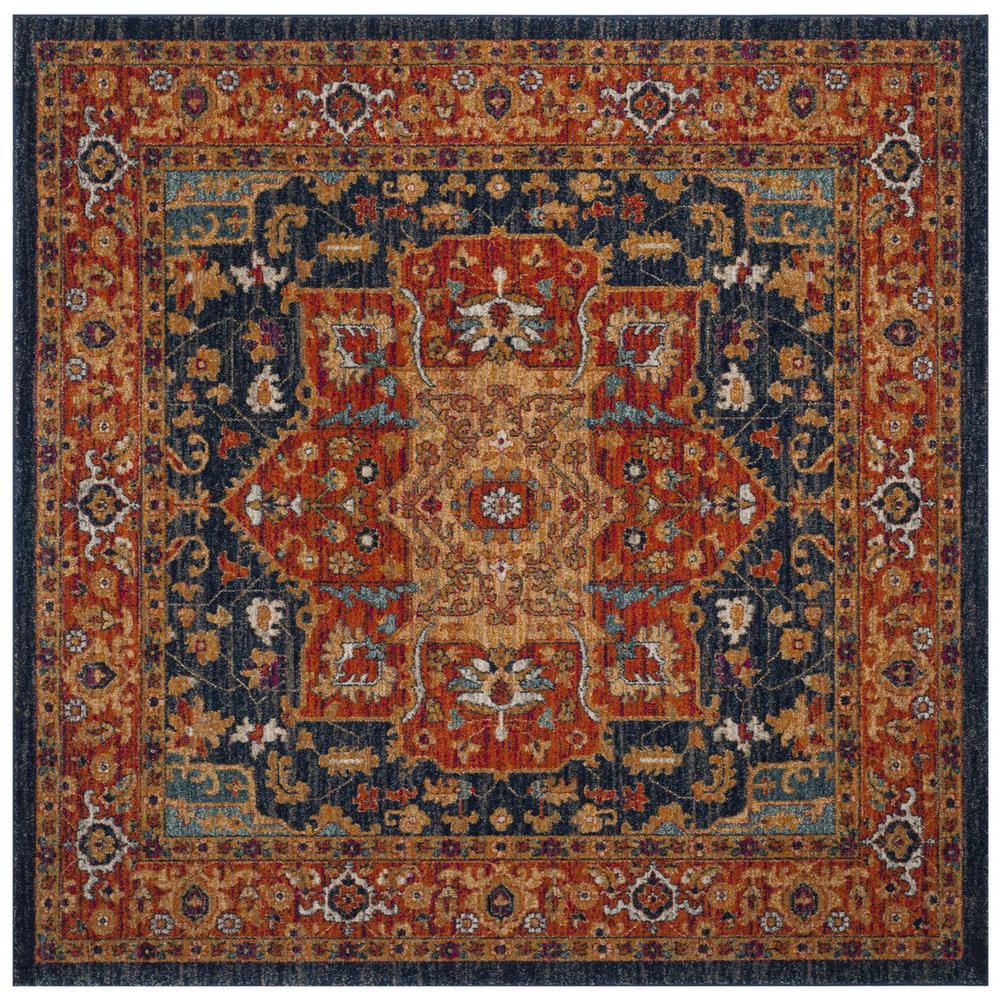 EVOKE, BLUE / ORANGE, 3' X 3' Square, Area Rug. Picture 1