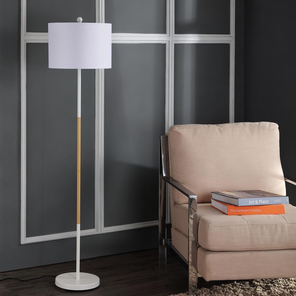 Melrose Floor Lamp, White/Wood Finish. Picture 1