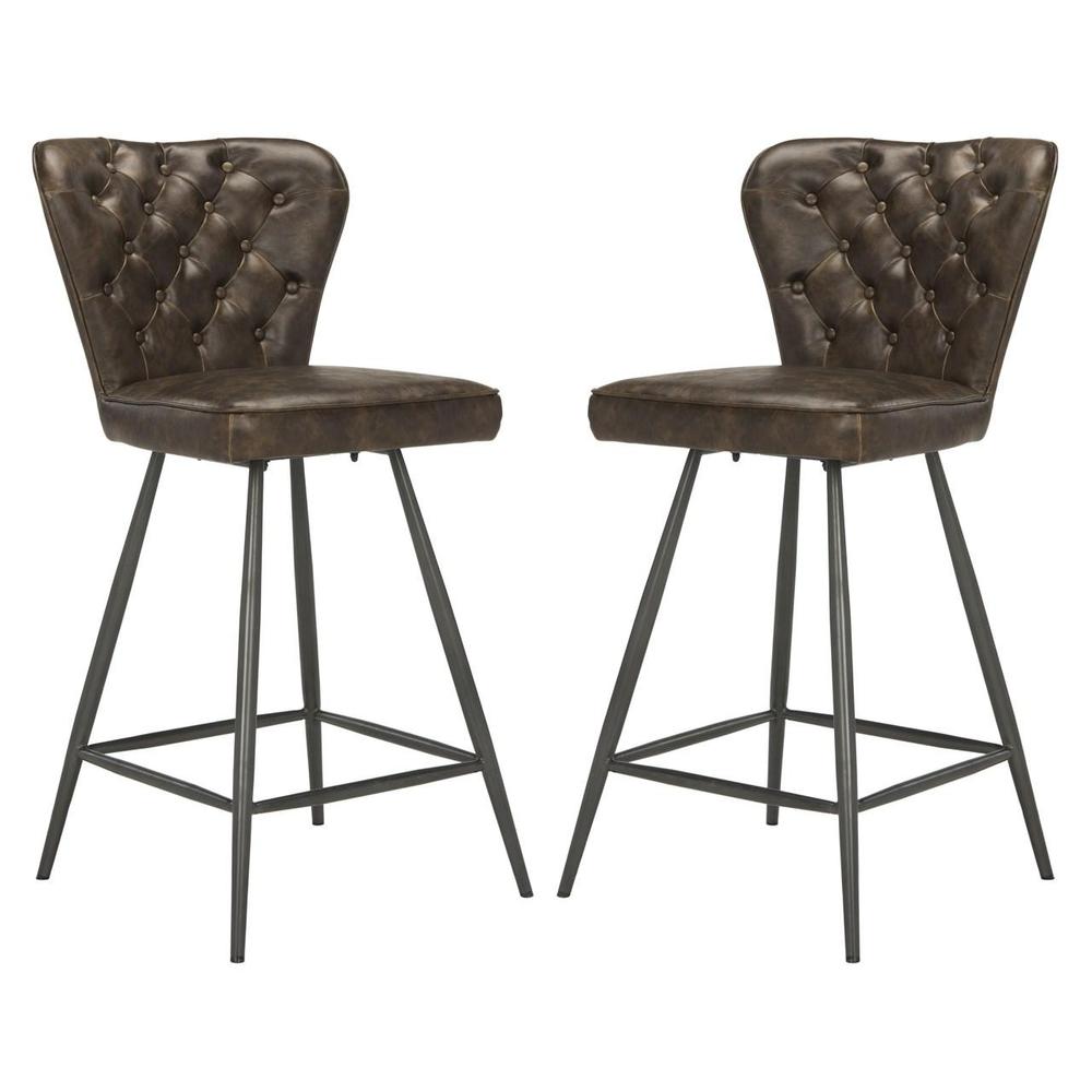 ASHBY 26"H MID CENTURY MODERN LEATHER TUFTED SWIVEL COUNTER STOOL, FOX1702A-SET2. Picture 1