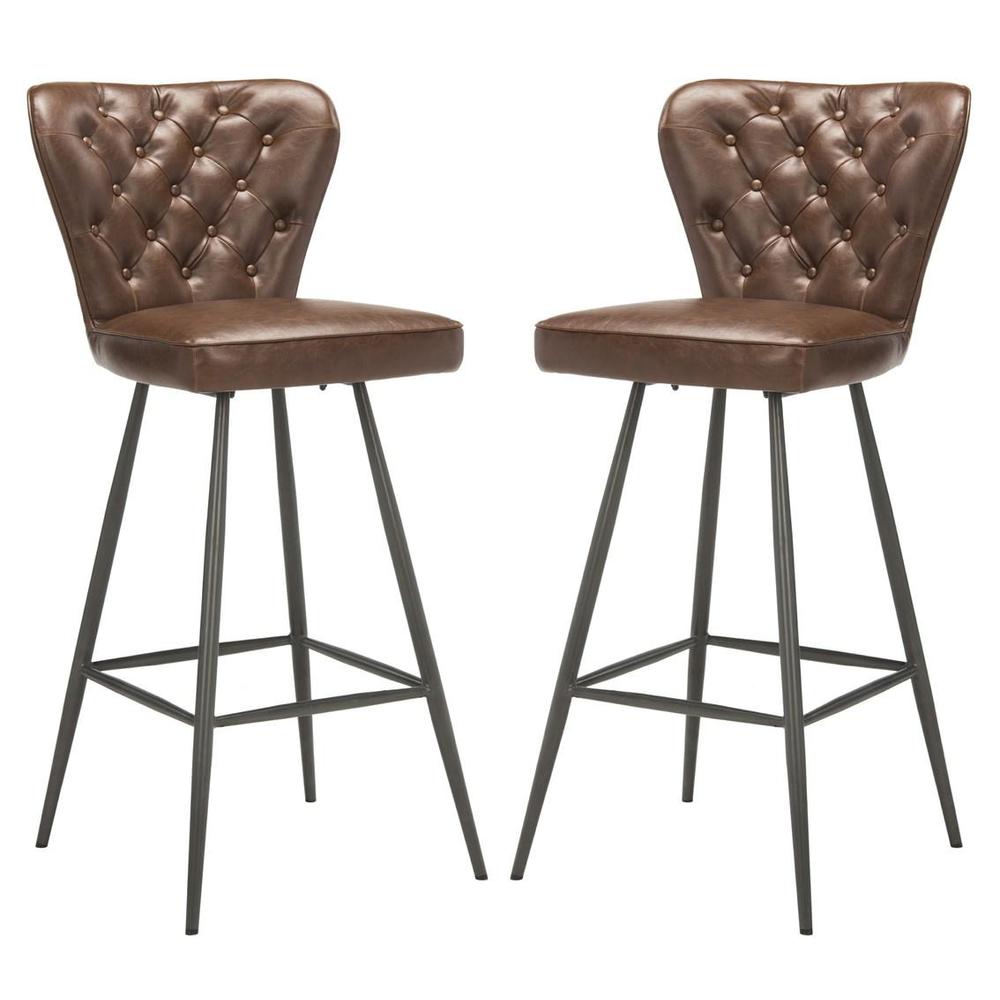 ASTER 30"H MID CENTURY MODERN LEATHER TUFTED BAR STOOL. Picture 1