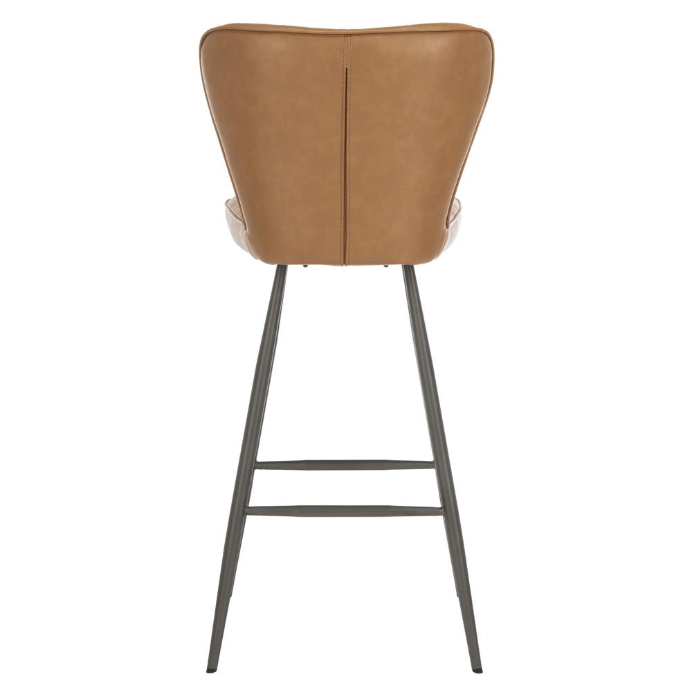 Aster 30"H Mid Century Modern Leather Tufted Bar Stool , Camel/Black. Picture 2