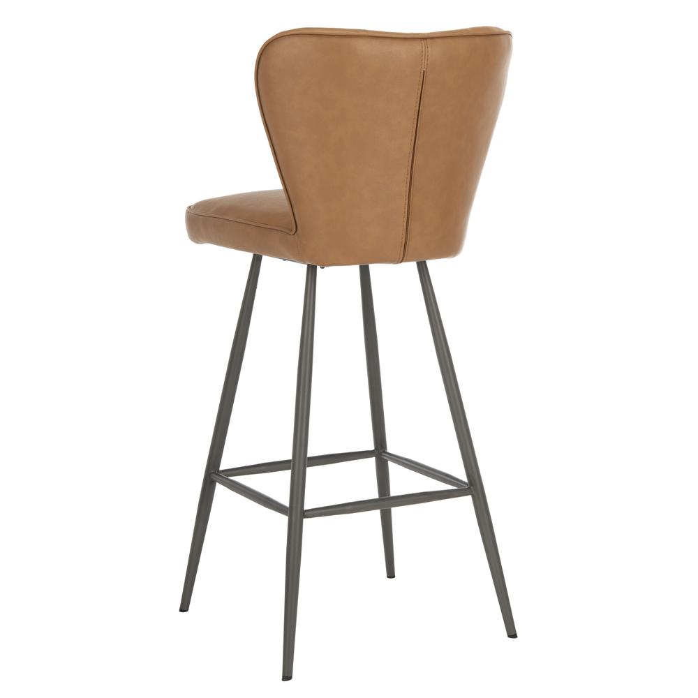 Aster 30"H Mid Century Modern Leather Tufted Bar Stool , Camel/Black. Picture 3