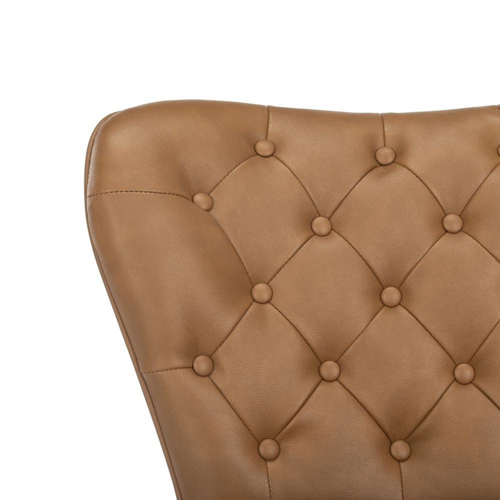 Aster 30"H Mid Century Modern Leather Tufted Bar Stool , Camel/Black. Picture 4