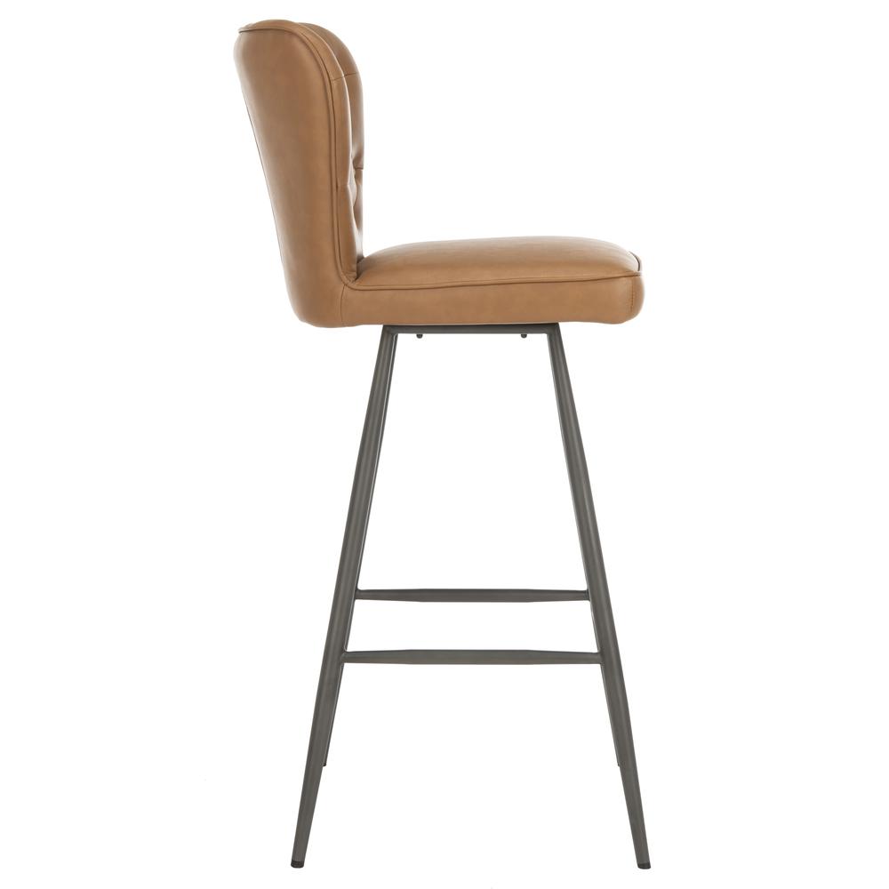 Aster 30"H Mid Century Modern Leather Tufted Bar Stool , Camel/Black. Picture 10