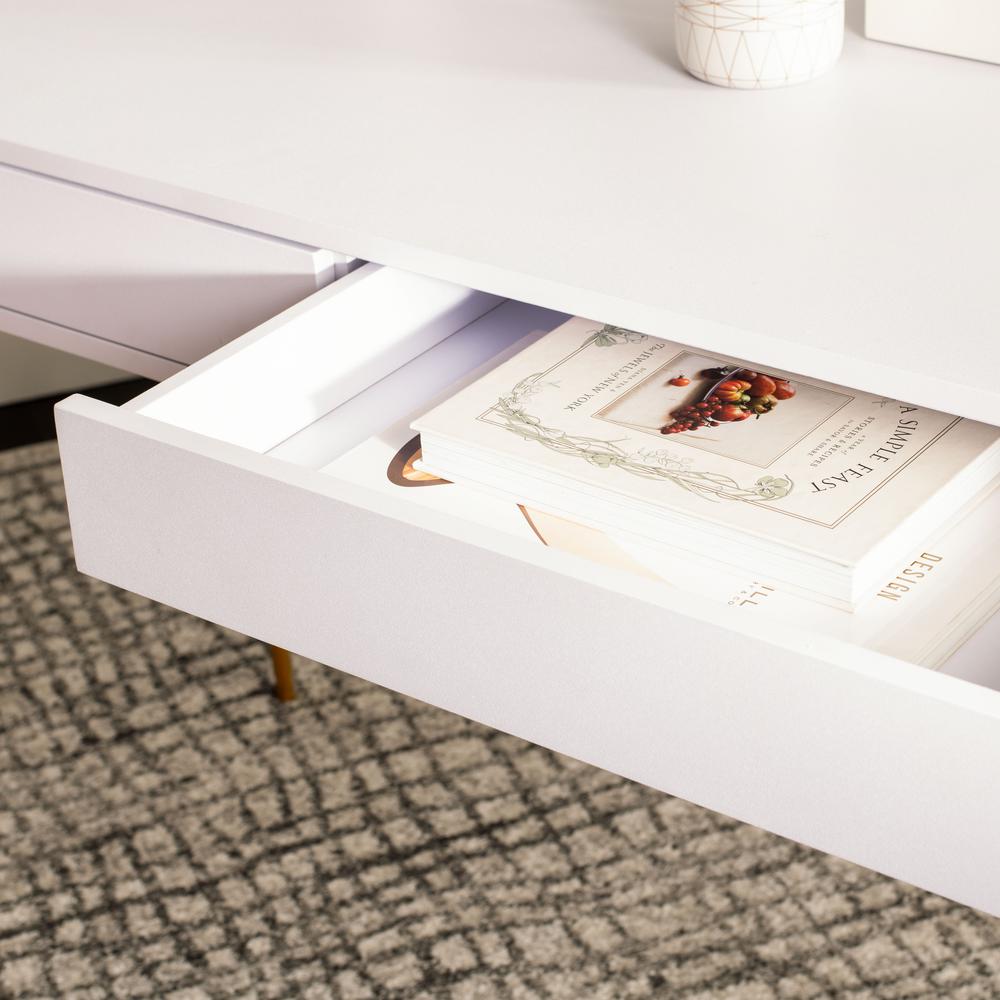 Pine Two Drawer Desk, White/Gold. Picture 4