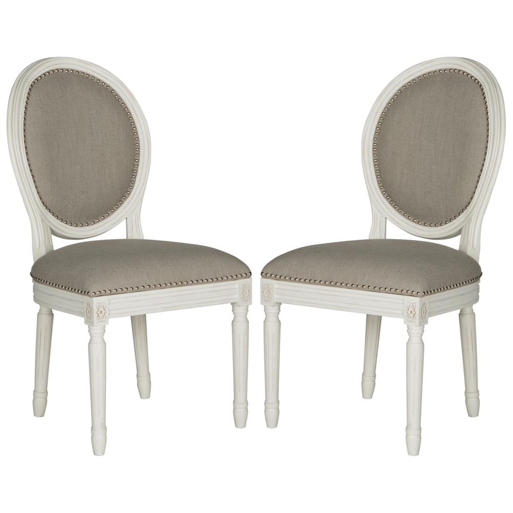 HOLLOWAY 19''H FRENCH BRASSERIE LINEN OVAL SIDE CHAIR - SILVER NAIL HEADS. Picture 1