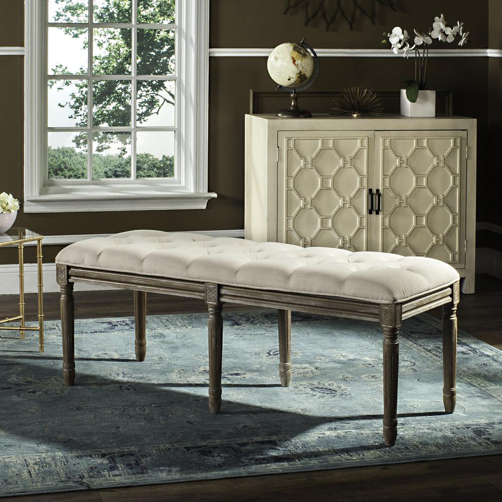 ROCHA 19''H FRENCH BRASSERIE TUFTED TRADITIONAL RUSTIC WOOD BENCH, FOX6231A. Picture 6