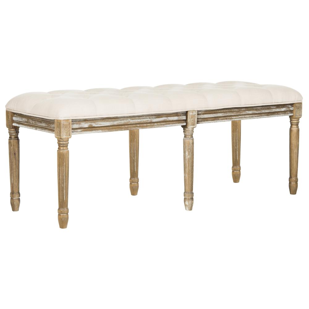 ROCHA 19''H FRENCH BRASSERIE TUFTED TRADITIONAL RUSTIC WOOD BENCH, FOX6231A. Picture 8