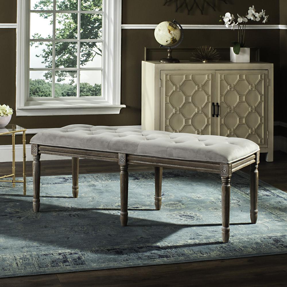 ROCHA 19''H FRENCH BRASSERIE TUFTED TRADITIONAL RUSTIC WOOD BENCH, FOX6231B. Picture 6