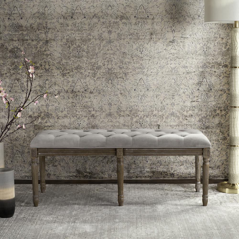 ROCHA 19''H FRENCH BRASSERIE TUFTED TRADITIONAL RUSTIC WOOD BENCH, FOX6231B. Picture 9