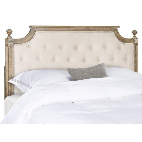 RUSTIC WOOD BEIGE TUFTED LINEN FULL HEADBOARD. Picture 1