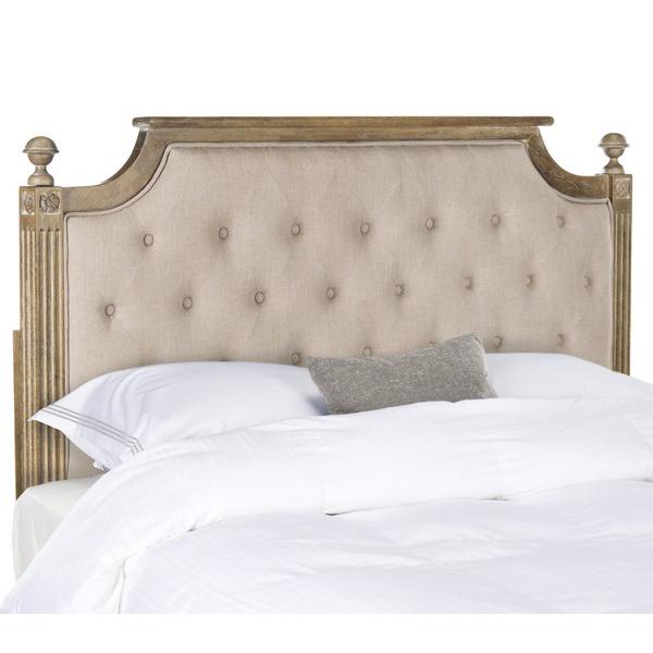 RUSTIC WOOD TAUPE TUFTED LINEN FULL HEADBOARD. Picture 1