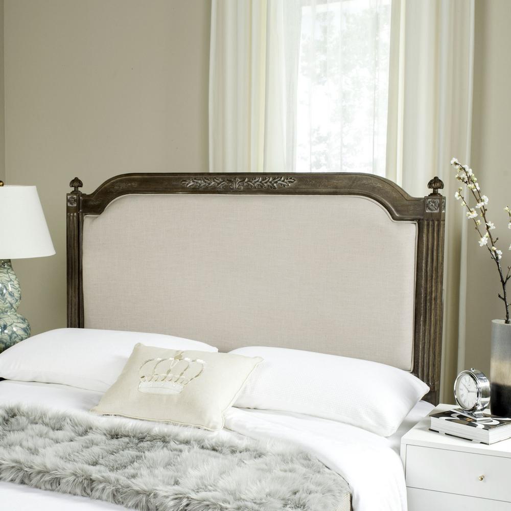RUSTIC WOOD BEIGE LINEN TWIN HEADBOARD, FOX6242A-T. Picture 1