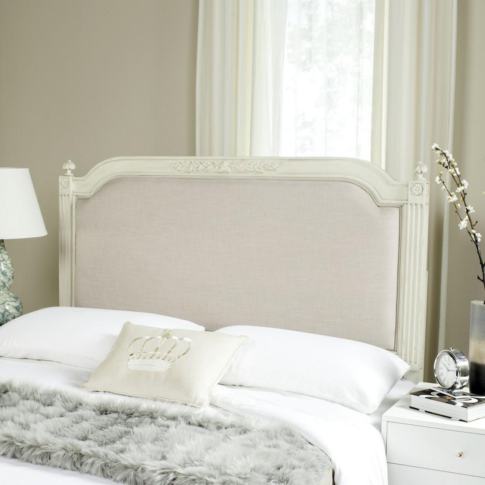 RUSTIC WOOD BEIGE LINEN TWIN HEADBOARD, FOX6242B-T. Picture 1
