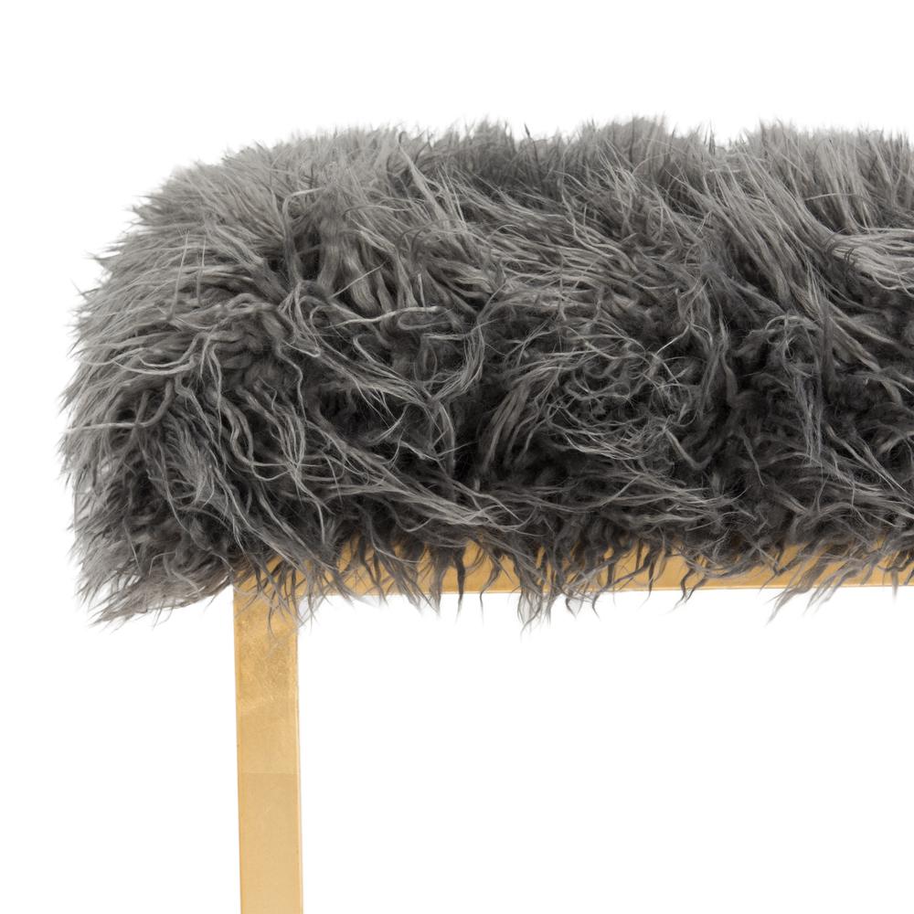 ROWAN CONTEMPORARY GLAM FAUX SHEEPKIN SQUARE OTTOMAN, FOX6288B. Picture 2