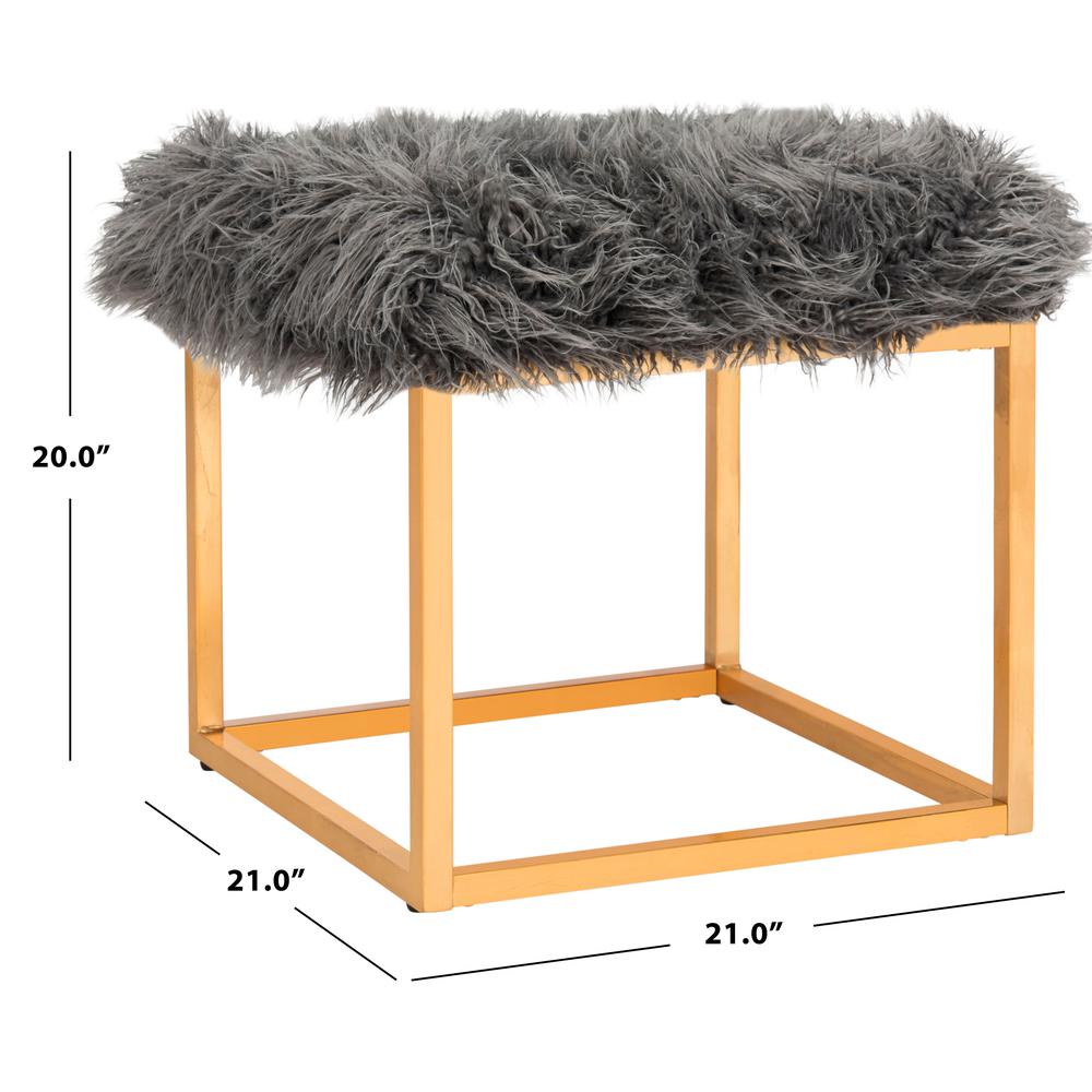 ROWAN CONTEMPORARY GLAM FAUX SHEEPKIN SQUARE OTTOMAN, FOX6288B. Picture 3