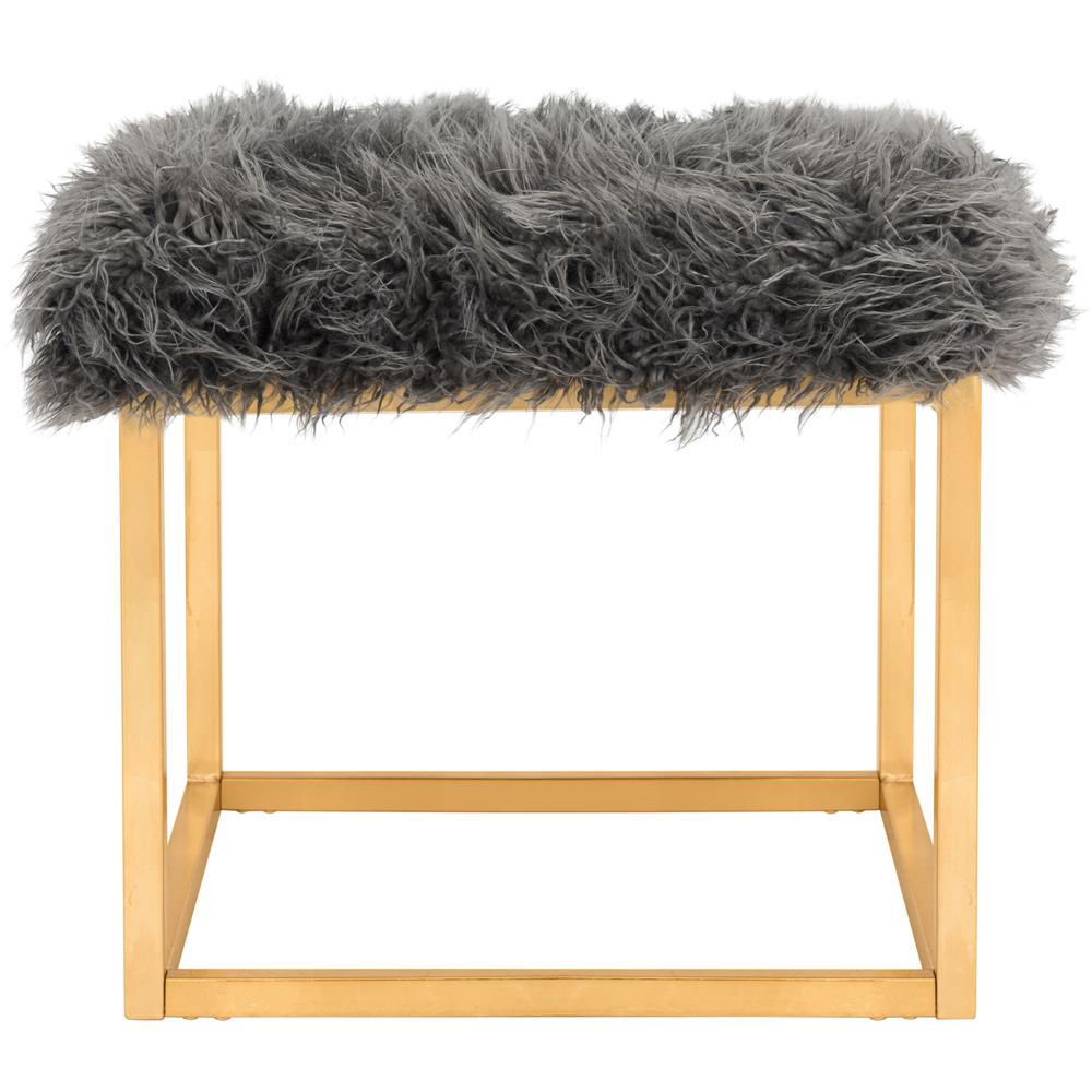 ROWAN CONTEMPORARY GLAM FAUX SHEEPKIN SQUARE OTTOMAN, FOX6288B. Picture 1