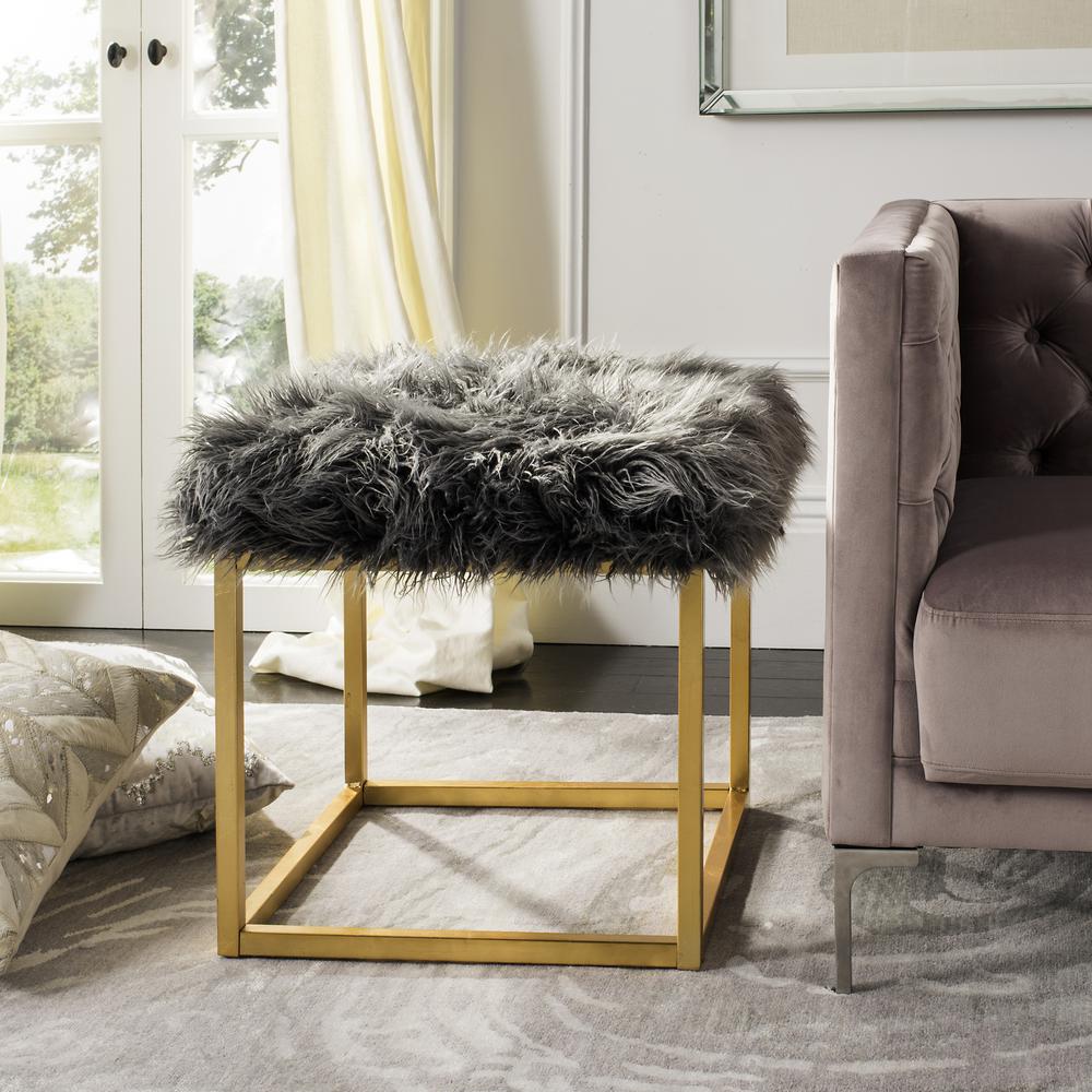 ROWAN CONTEMPORARY GLAM FAUX SHEEPKIN SQUARE OTTOMAN, FOX6288B. Picture 5