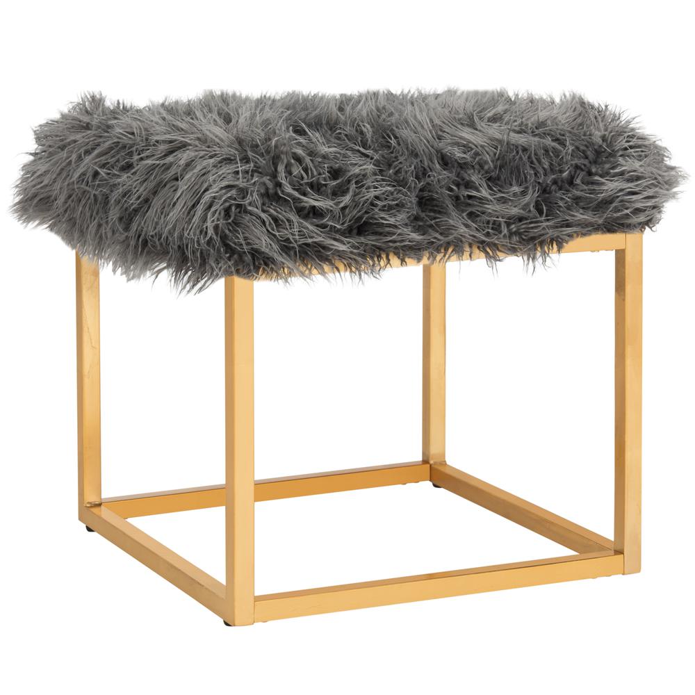 ROWAN CONTEMPORARY GLAM FAUX SHEEPKIN SQUARE OTTOMAN, FOX6288B. Picture 6
