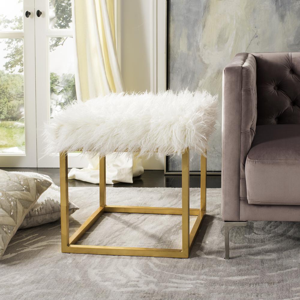 ROWAN CONTEMPORARY GLAM FAUX SHEEPKIN SQUARE OTTOMAN, FOX6288C. Picture 5