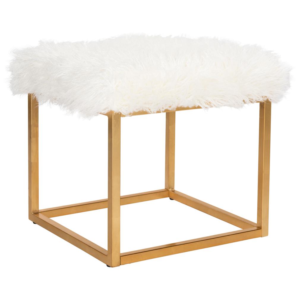 ROWAN CONTEMPORARY GLAM FAUX SHEEPKIN SQUARE OTTOMAN, FOX6288C. Picture 6