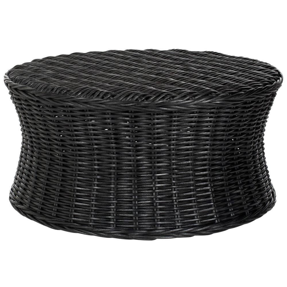 Home Collection Ruxton Black Rattan Round Coffee Table Ottoman. Picture 1