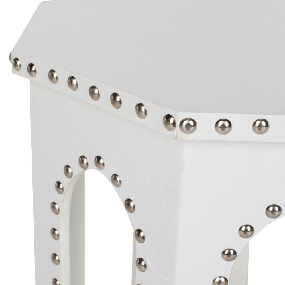NARA END TABLE WHITE - SILVER NAIL HEADS. Picture 1