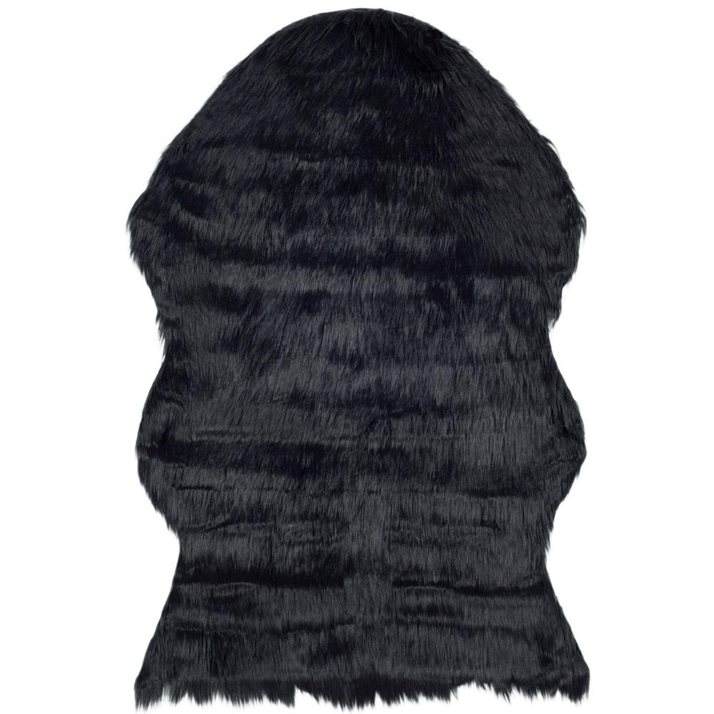 FAUX SHEEP SKIN, BLACK, 2' X 3', Area Rug. Picture 1