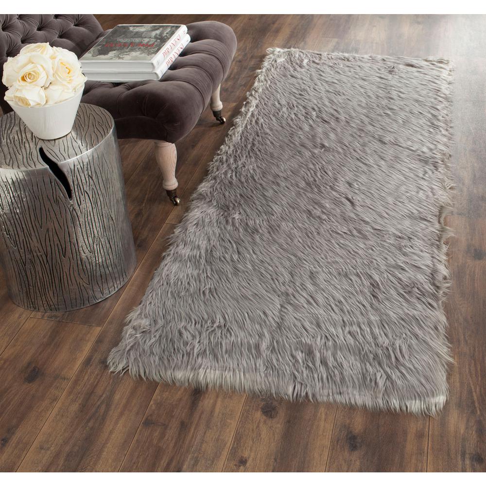FAUX SHEEP SKIN, GREY, 2'-6" X 6', Area Rug, FSS235D-26. Picture 1