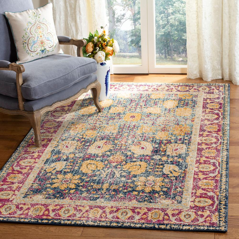 GRANADA, BLUE / FUCHSIA, 5'-1" X 7'-6", Area Rug. Picture 4