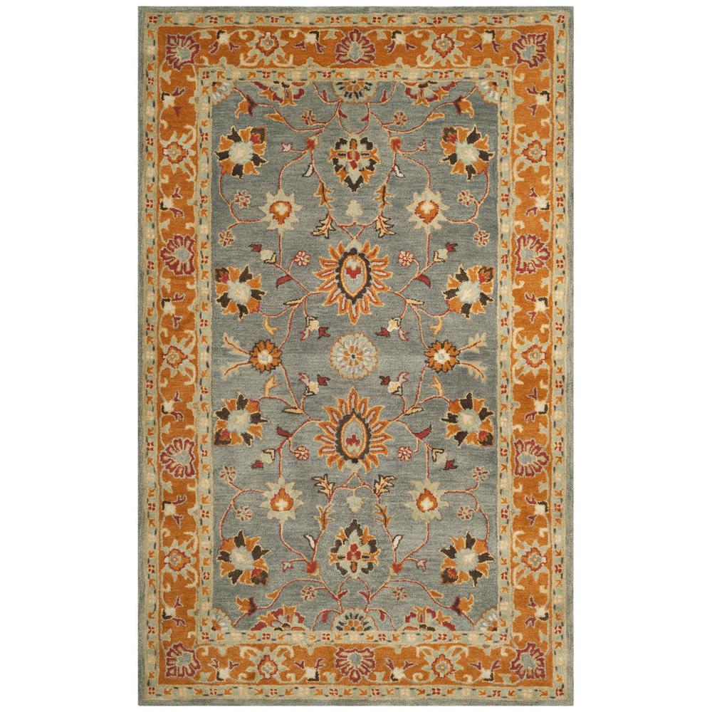 HERITAGE, BLUE / ORANGE, 5' X 8', Area Rug. Picture 1