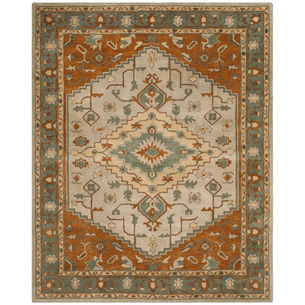 HERITAGE, LIGHT BLUE / RUST, 8' X 10', Area Rug. Picture 1