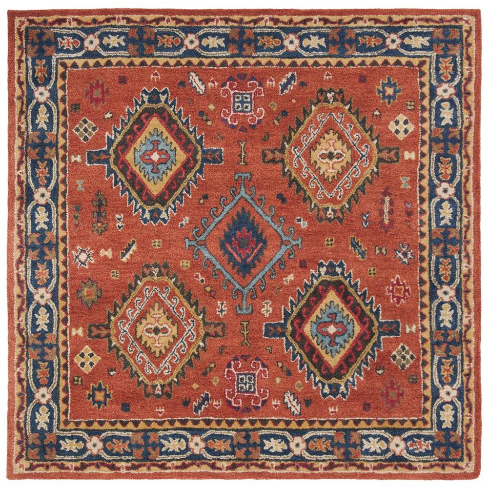 HERITAGE, RUST / NAVY, 6' X 6' Square, Area Rug. Picture 1