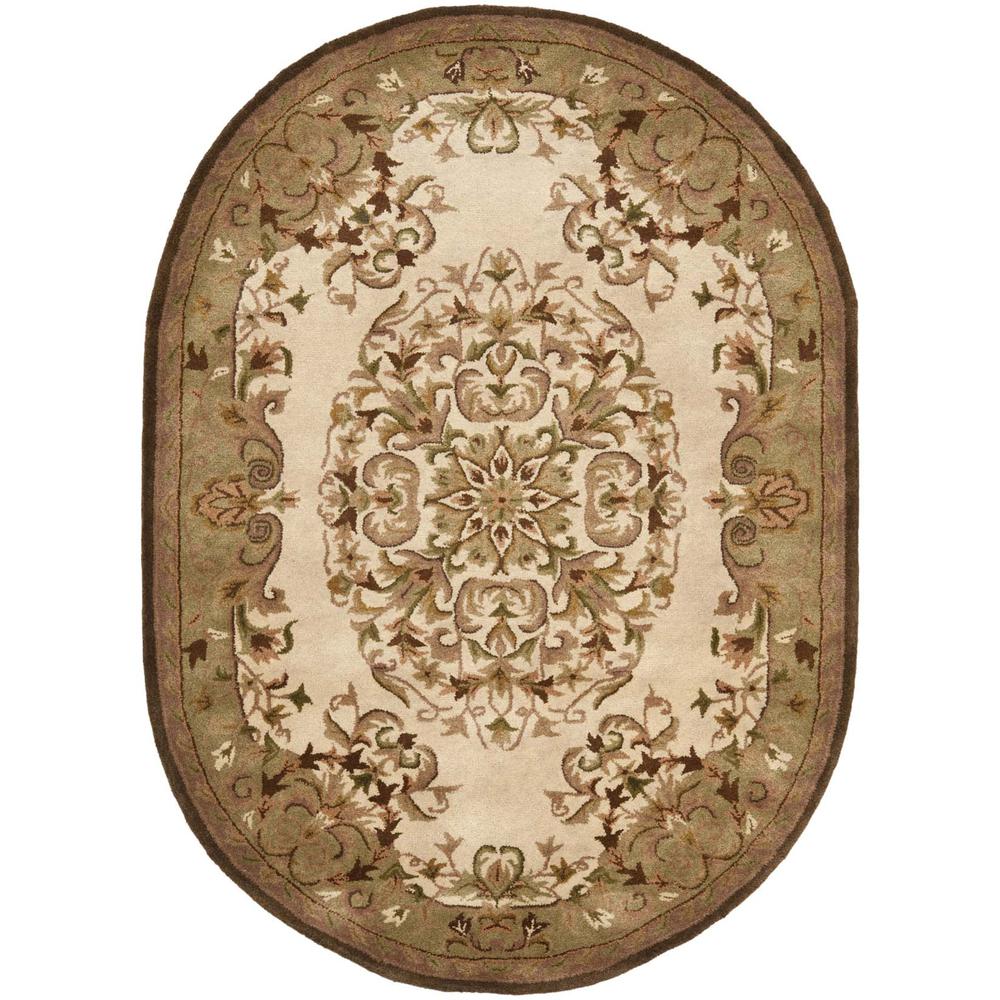 HERITAGE, BEIGE / GREEN, 4'-6" X 6'-6" Oval, Area Rug. Picture 1