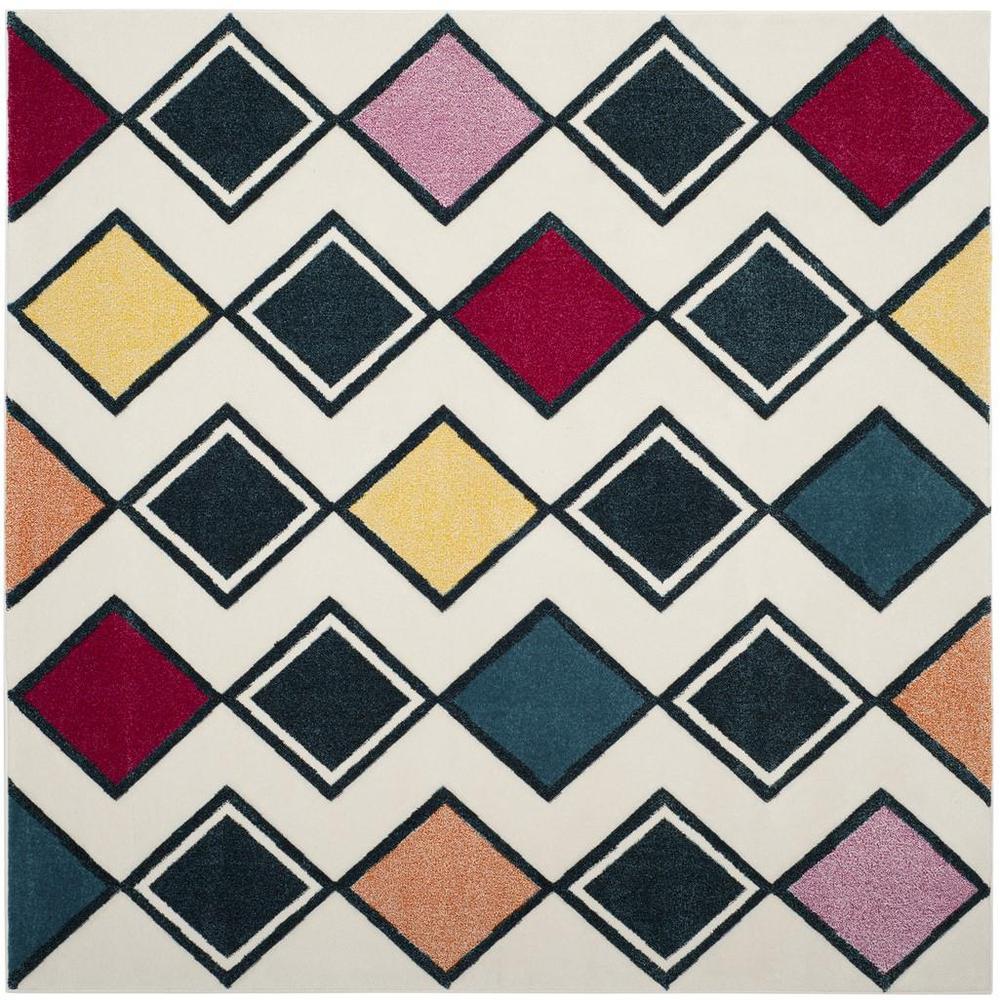 HOLLYWOOD, IVORY / PEACOCK BLUE, 6'-7" X 6'-7" Square, Area Rug, HLW704B-7SQ. Picture 1