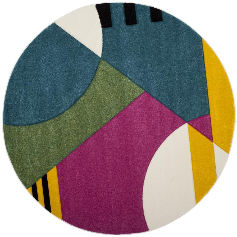 HOLLYWOOD, PEACOCK BLUE / FUCHSIA, 5'-3" X 5'-3" Round, Area Rug. Picture 1