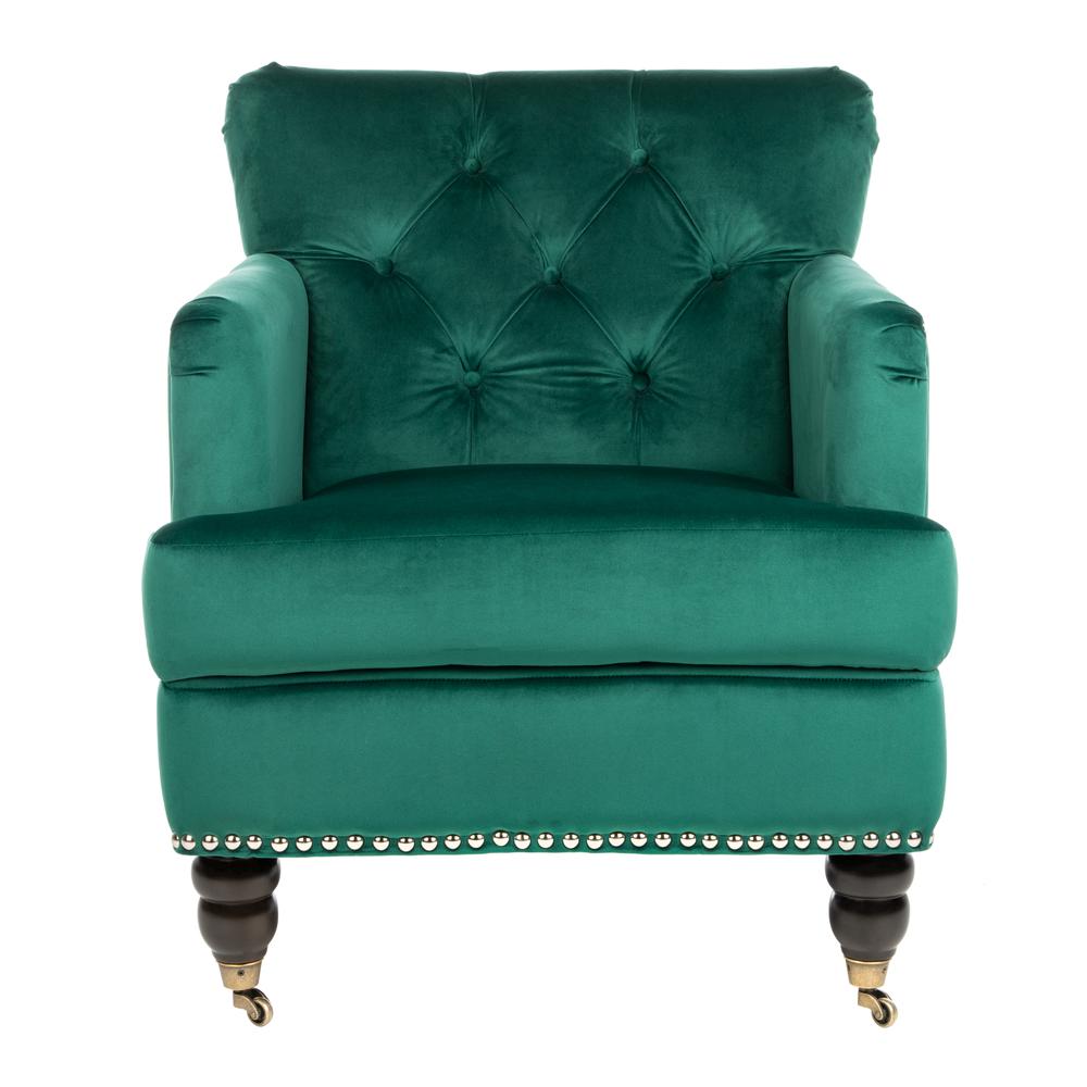 Colin Tufted Club Chair, Emerald/Espresso. Picture 1