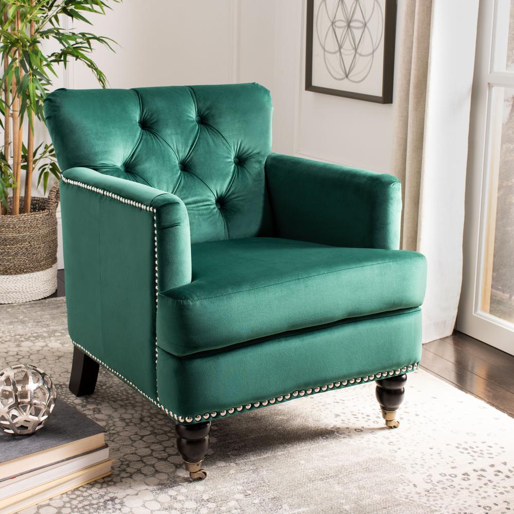 Colin Tufted Club Chair, Emerald/Espresso. Picture 8