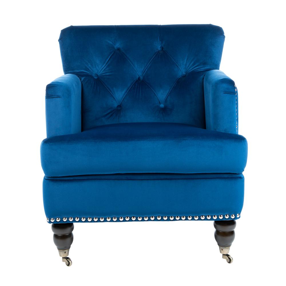 Colin Tufted Club Chair, Navy Blue/Espresso. Picture 1