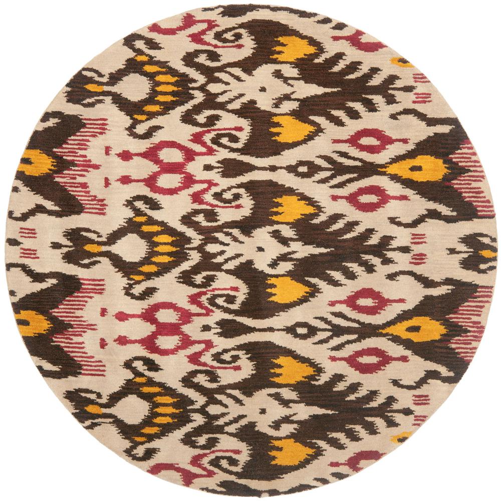 IKAT, BEIGE / BROWN, 6' X 6' Round, Area Rug. Picture 1