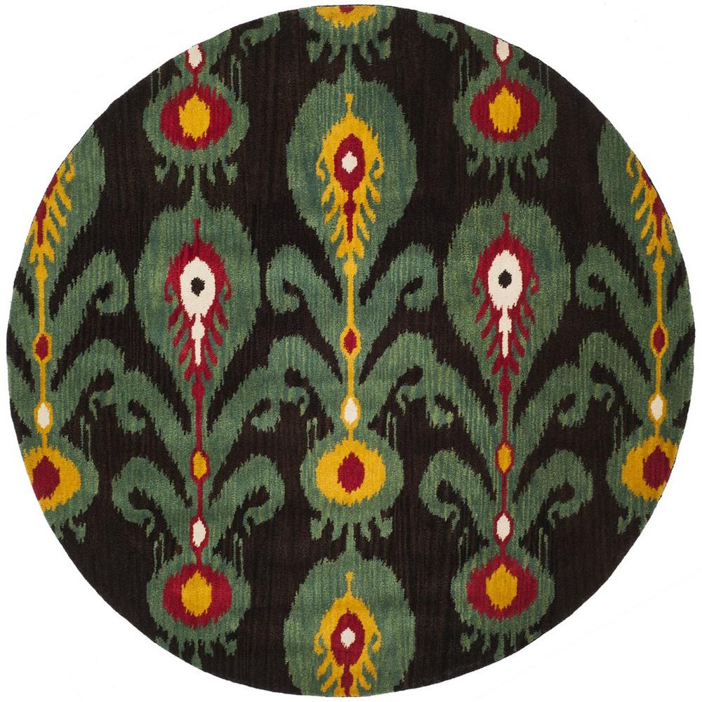IKAT, CHARCOAL / BLUE, 6' X 6' Round, Area Rug, IKT219A-6R. Picture 1