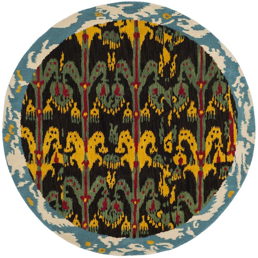 IKAT, CHARCOAL / BLUE, 6' X 6' Round, Area Rug, IKT221A-6R. Picture 1