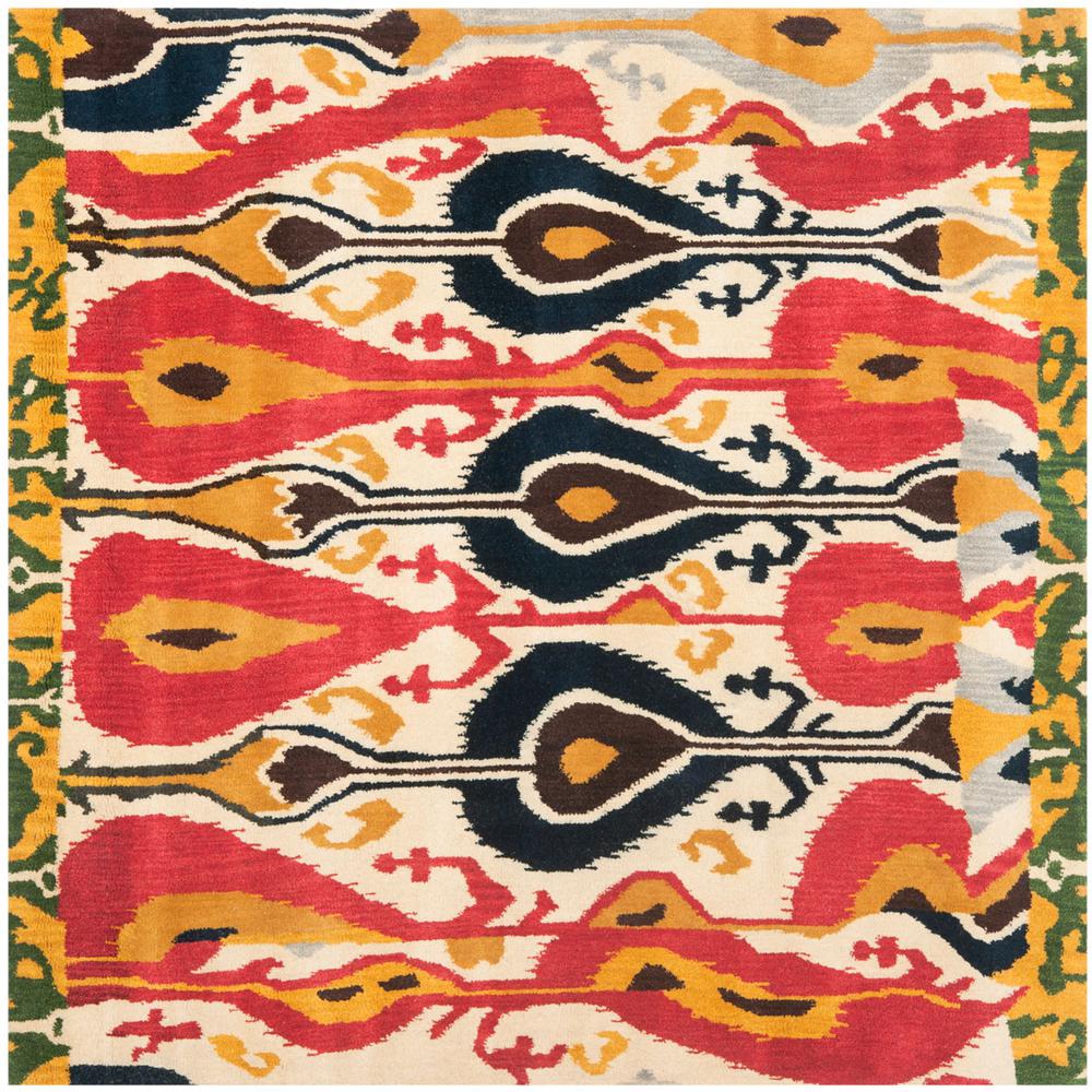 IKAT, CREAM / GREEN, 6' X 6' Square, Area Rug. Picture 1