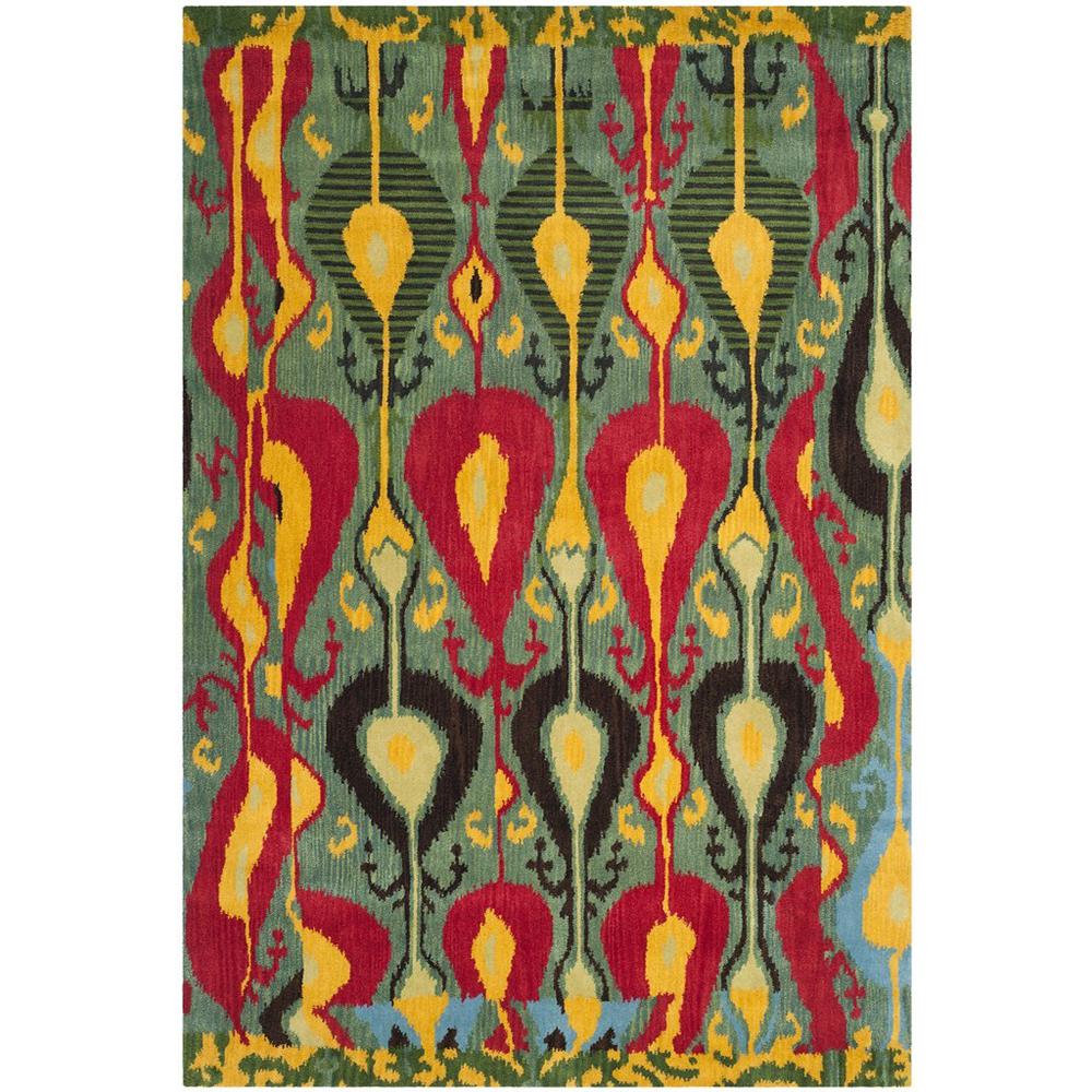 IKAT, BLUE / GREEN, 6' X 9', Area Rug. Picture 1