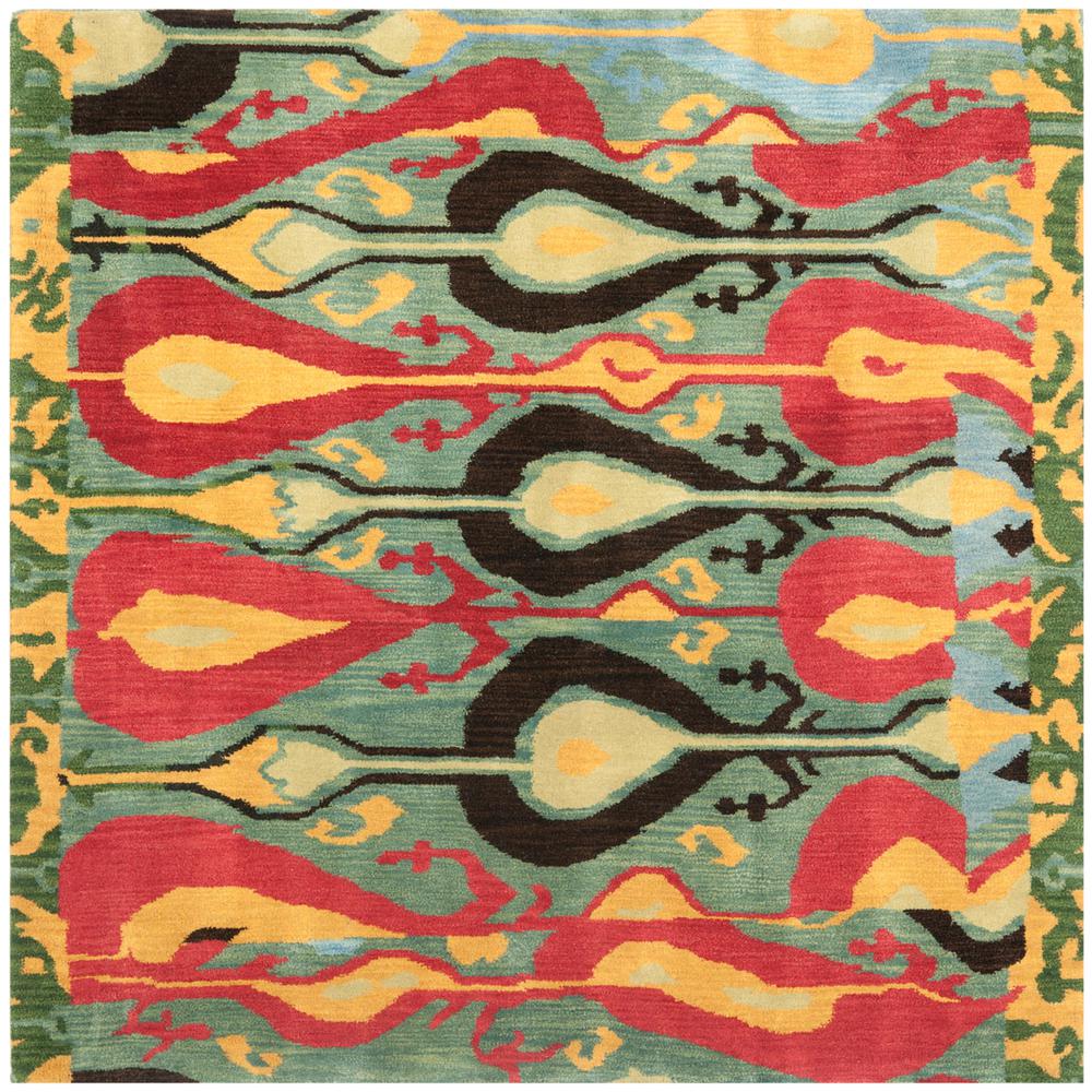 IKAT, BLUE / GREEN, 6' X 6' Square, Area Rug. Picture 1