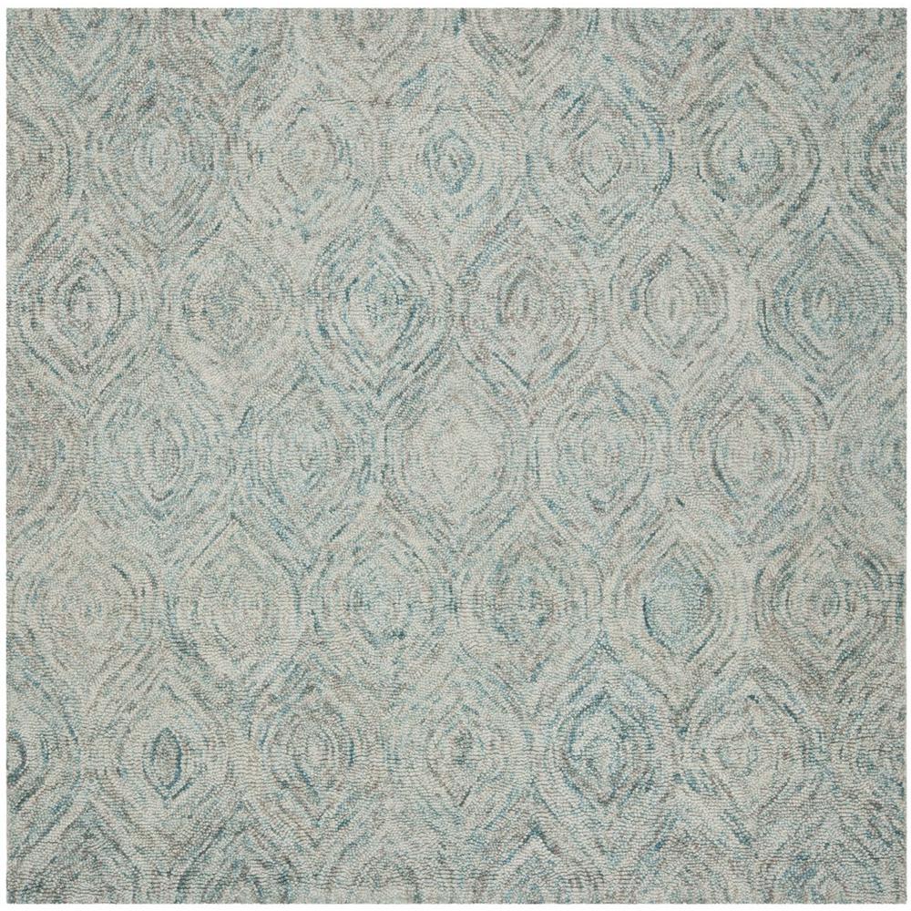 IKAT, IVORY / SEA BLUE, 6' X 6' Square, Area Rug. Picture 1