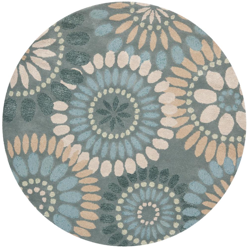 JARDIN, GREY / BLUE, 6' X 6' Round, Area Rug. Picture 1